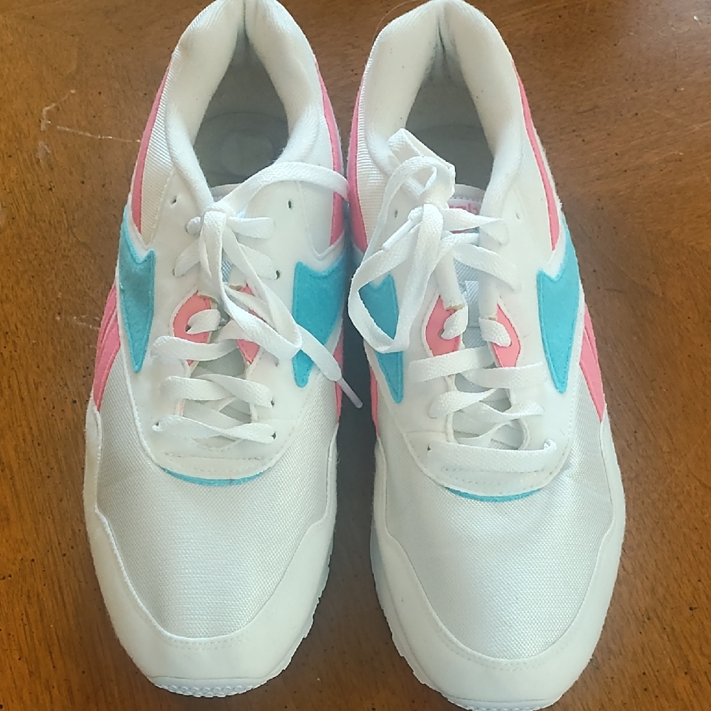 Reebok White, Pink, and Blue Athletic Shoes